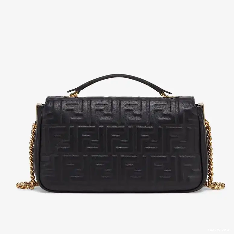 Cheap HOT Motif Bag FF Leather Baguette Fendi Nappa Chain Midi Black In 0516